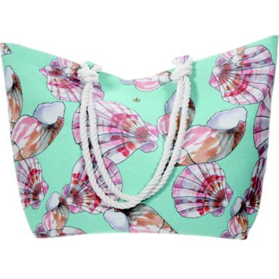 Mint beach tote with seashell print