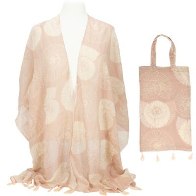 Light pink seashell kimono shawl with tote