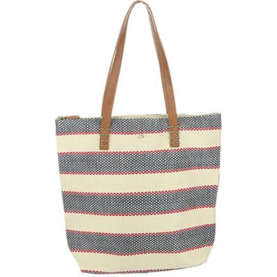 Striped navy and cream tote with handles