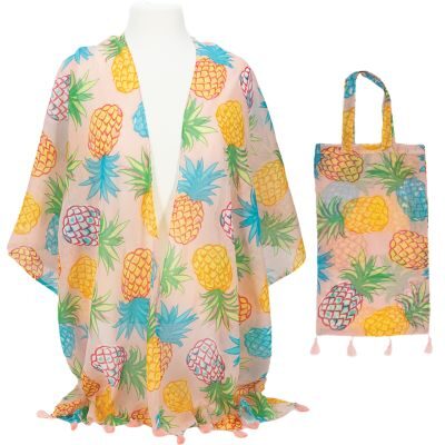 Pineapple print kimono cover-up and tote