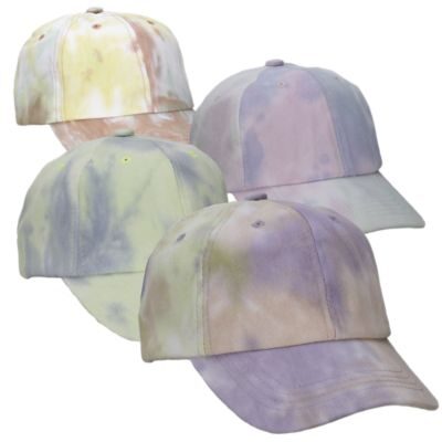 Set of four pastel tie-dye baseball caps