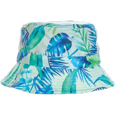 Blue-green tropical leaf bucket hat