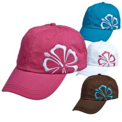 Assorted colorful caps with hibiscus embroidery