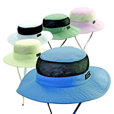 Assorted pastel sun hats with mesh panels