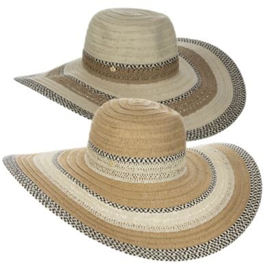 Two wide-brim woven straw sun hats