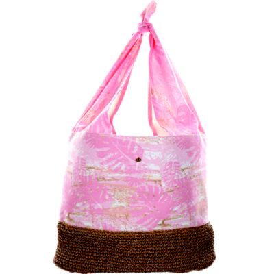 Pink tropical print hobo bag with beaded base
